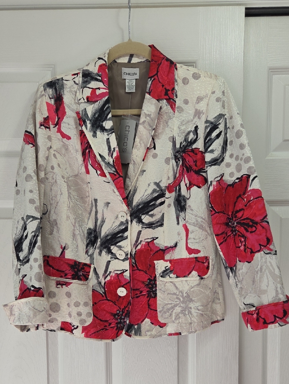 Chico's Red Floral Arysta Emille Jacket
